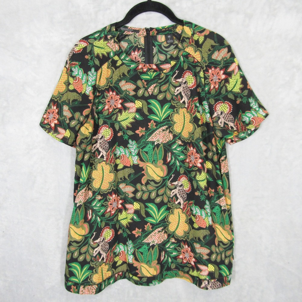 Maison Scotch & Soda Top Large Dans La Nuit Tropical Jungle Elephant Print Black